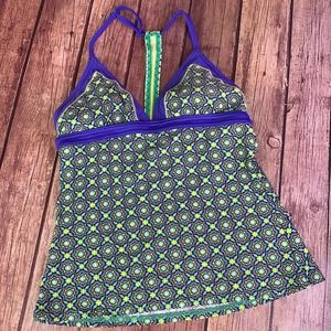 PRANA Green & Blue Patterned T-Back Tank Top Womens XS